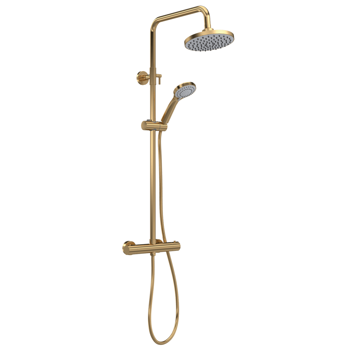 nuie Brushed Brass Thermostatic Bar Dual Shower Valve Shower Kit