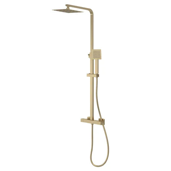 Thermostatic Bar Dual Shower Kit Square Brushed Brass
