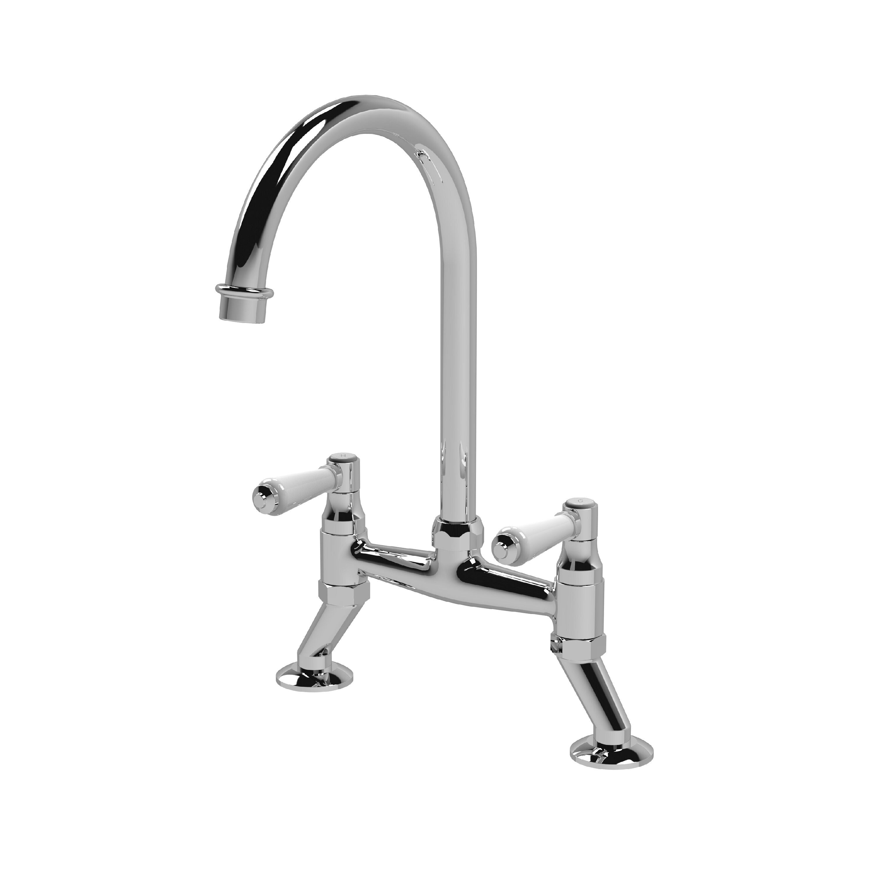 nuie Chrome Bridge 2 Tap Hole Mixer Kitchen Tap Lever Handles