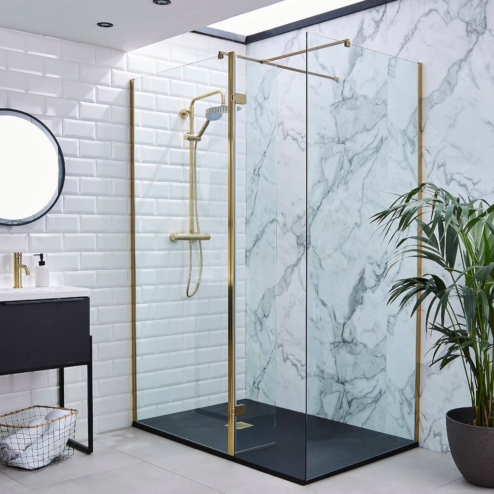 Brushed Brass Wetroom Profile Kit (Wall Profile & Bracing Bar) - KCBRASS-CONV