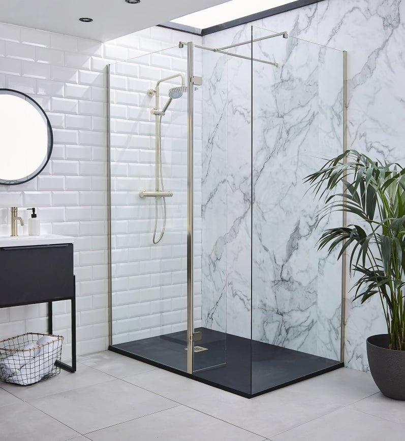 Brushed Nickel Wetroom Profile Kit (Wall Profile & Bracing Bar) - KCNICK-CONV