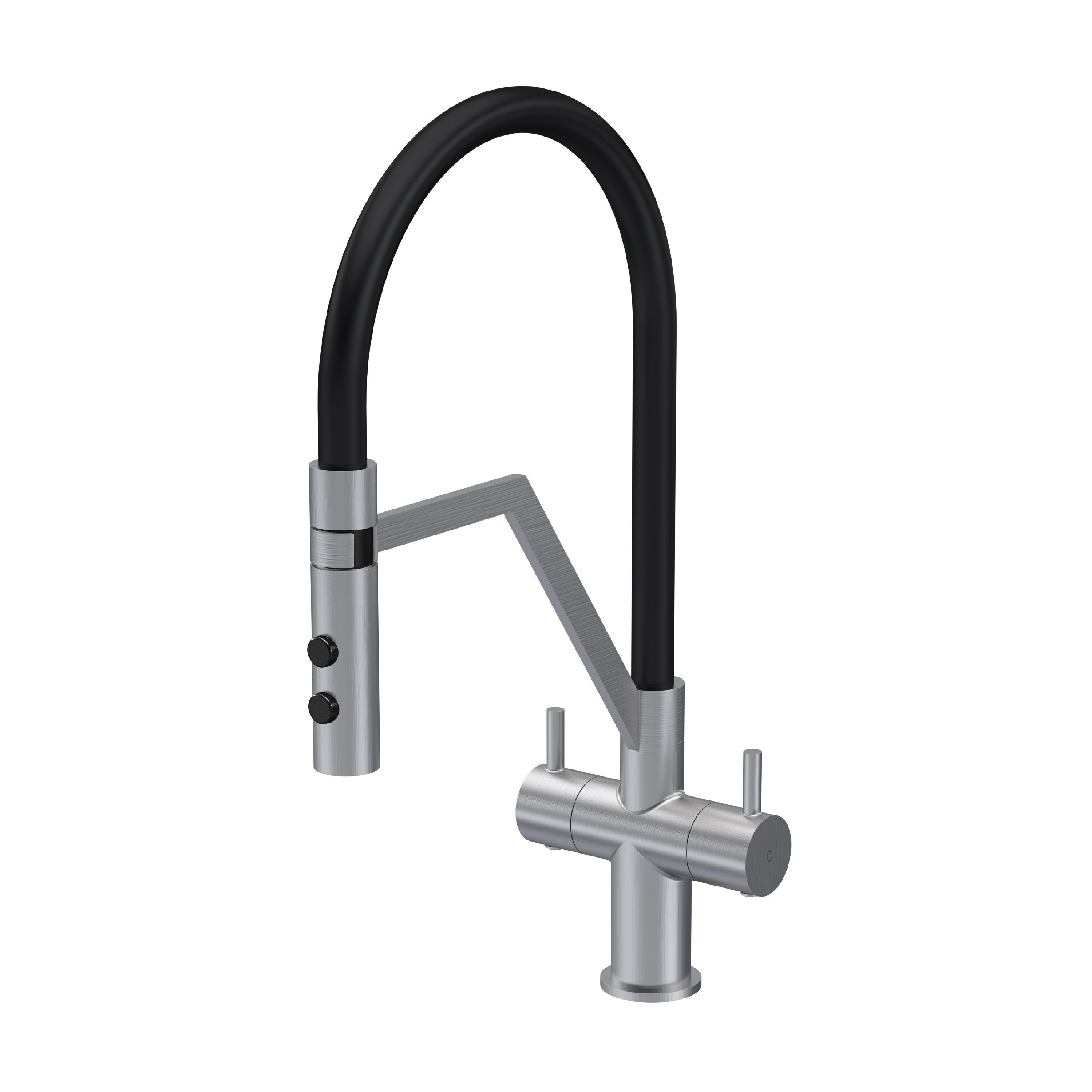 nuie Ravi Mono Basin Twin Lever Round Basin Tap & Manetic Rinser
