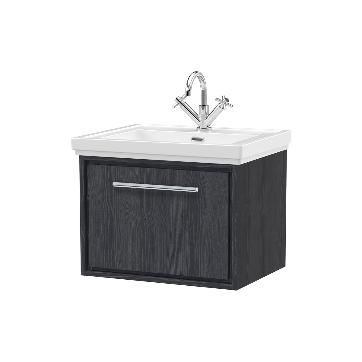 Hudson Reed Lille 600mm 1 Drawer Wall Hung Vanity Unit With 1 Tap Hole Fireclay Basin