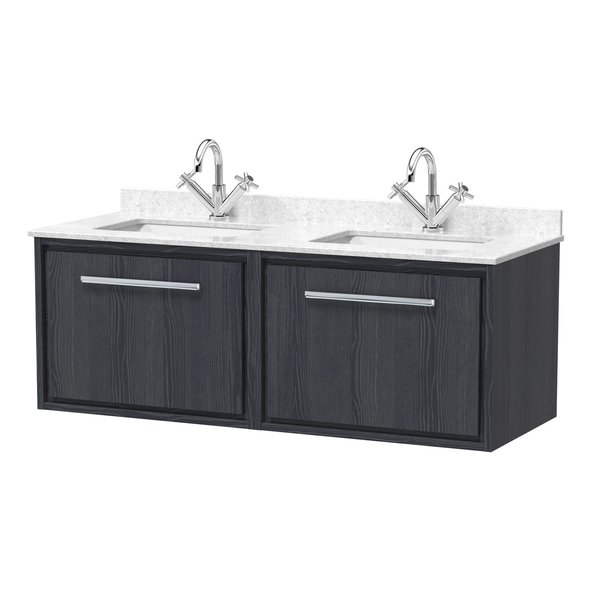 Hudson Reed Lille 1200mm 2 Drawer Wall Hung Vanity With Twin Marble Basin