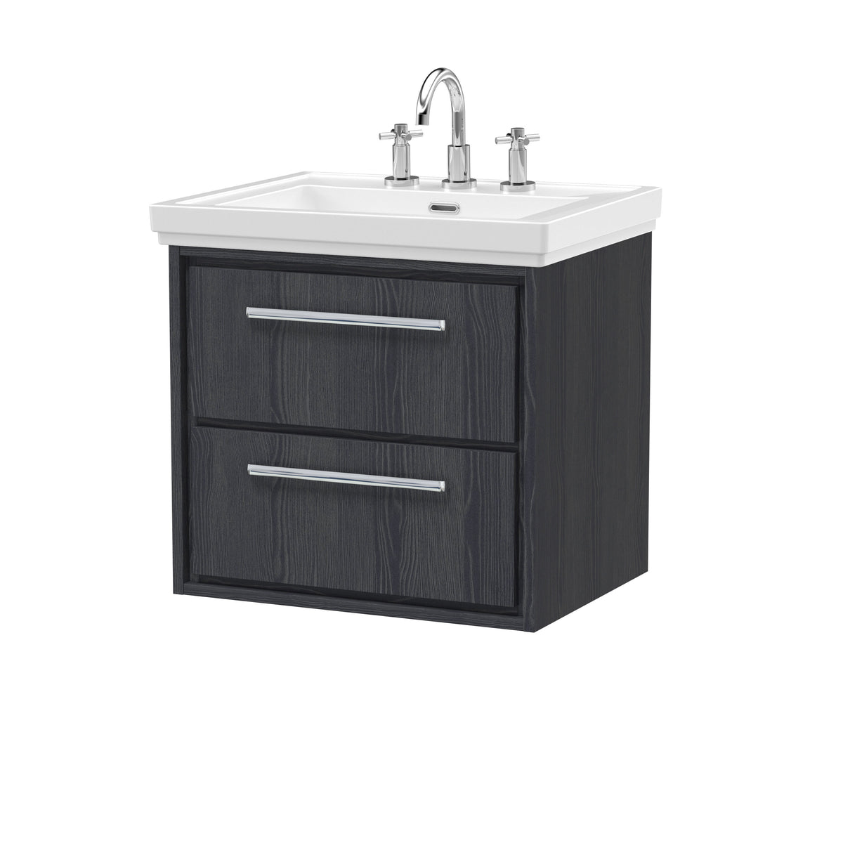 Hudson Reed Lille 600mm 2 Drawer Wall Hung Vanity Unit With 3 Tap Holes Fireclay Basin