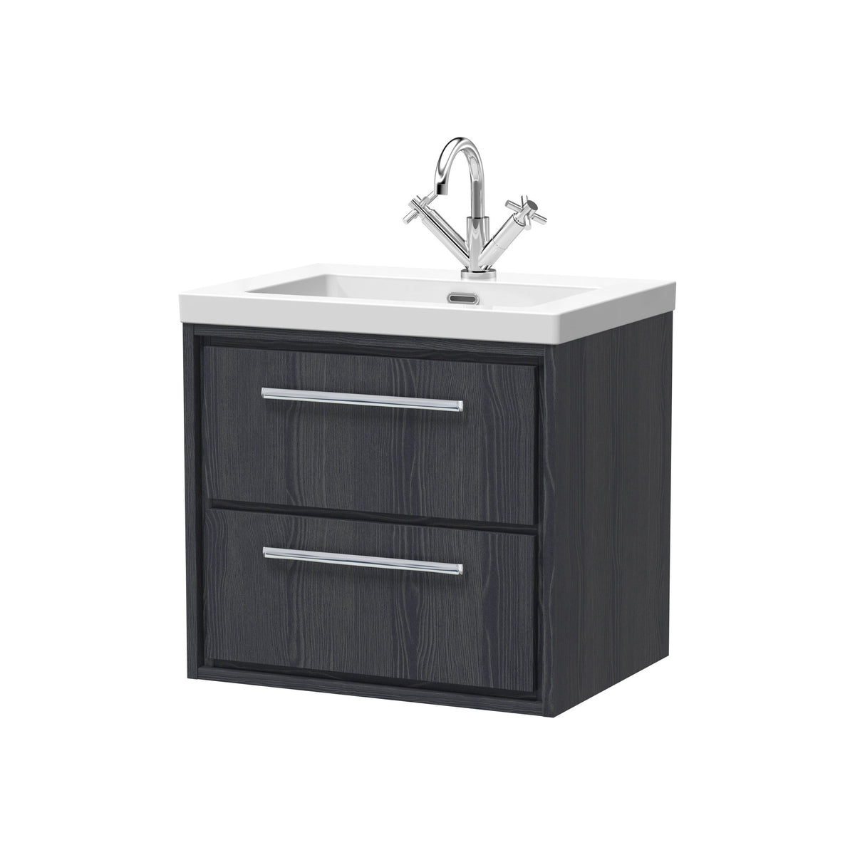 Hudson Reed Lille 600mm 2 Drawer Wall Hung Vanity Unit With 1 Tap Hole Fireclay Basin