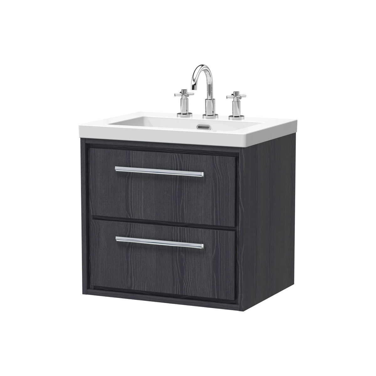 Hudson Reed Lille 600mm 2 Drawer Wall Hung Vanity Unit With 3 Tap Holes Fireclay Basin