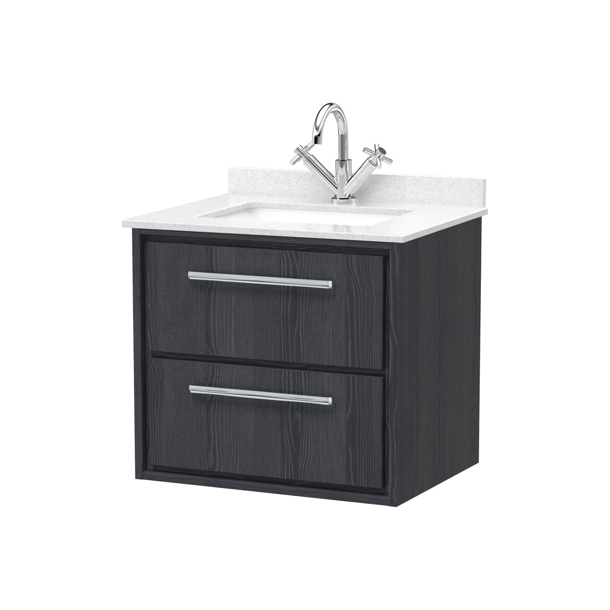 Hudson Reed Lille 600mm 2 Drawer Wall Hung Vanity Unit With Square Basin With Marble Worktop