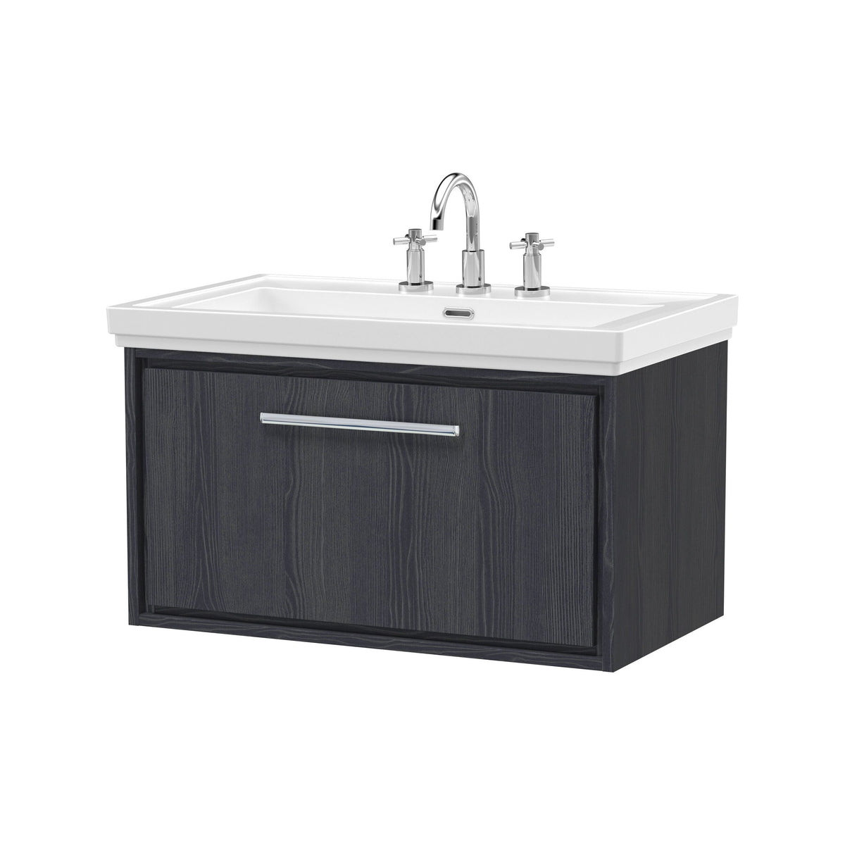 Hudson Reed Lille 800mm 1 Drawer Wall Hung Vanity Unit With 3 Tap Holes Fireclay Basin