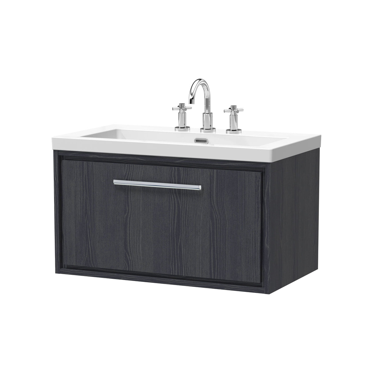 Hudson Reed Lille 800mm 1 Drawer Wall Hung Vanity Unit With 3 Tap Holes Fireclay Basin