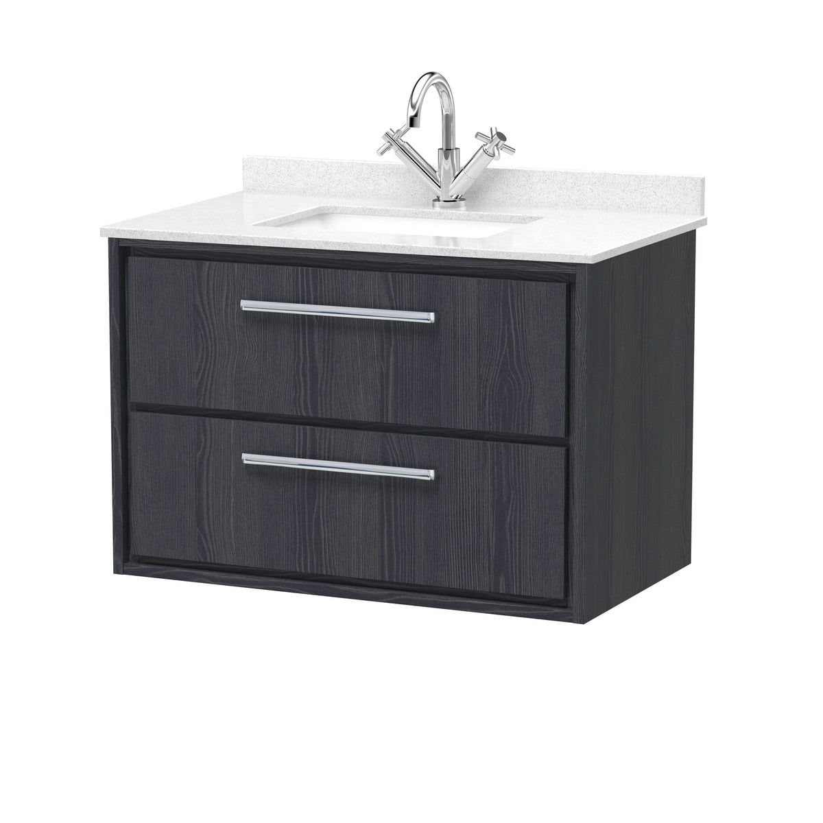 Hudson Reed Lille 800mm 2 Drawer Wall Hung Vanity Unit With Square Basin With Marble Worktop