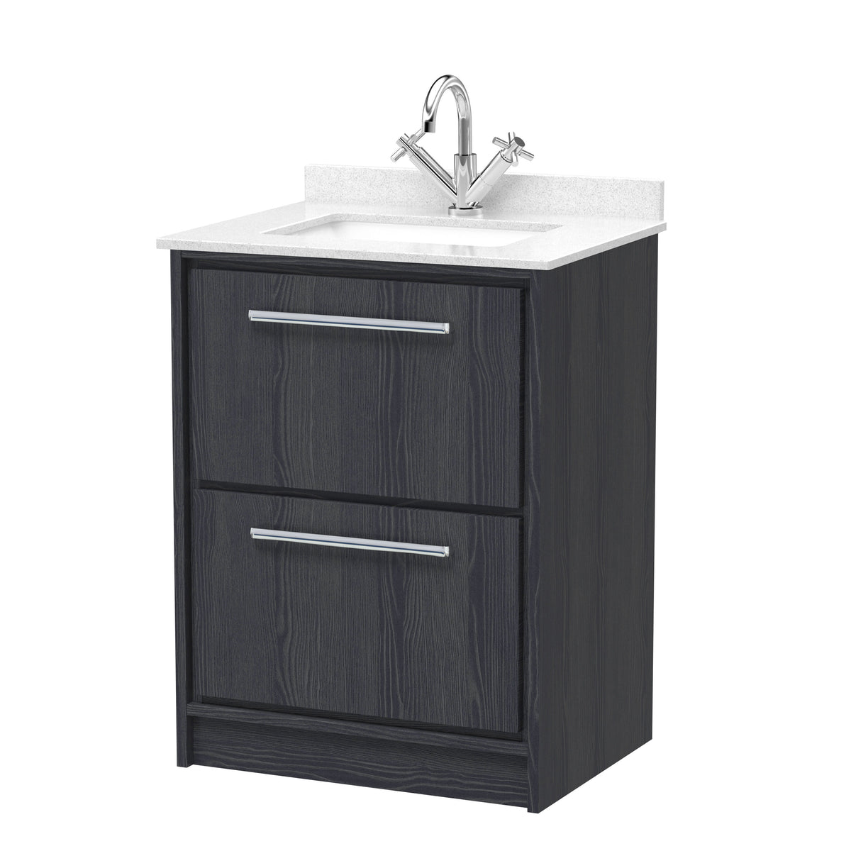 Hudson Reed Lille 600mm 2 Drawer Floor Standing Vanity Unit With Square Basin With Marble Worktop