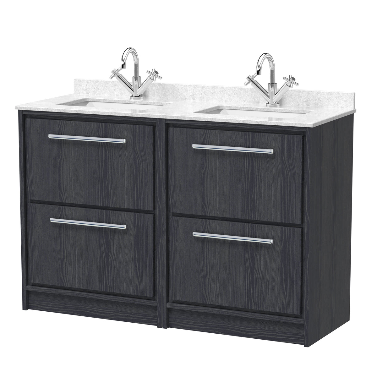 Hudson Reed Lille 1200mm 4 Drawer Floor Standing Vanity With Twin Marble Basin