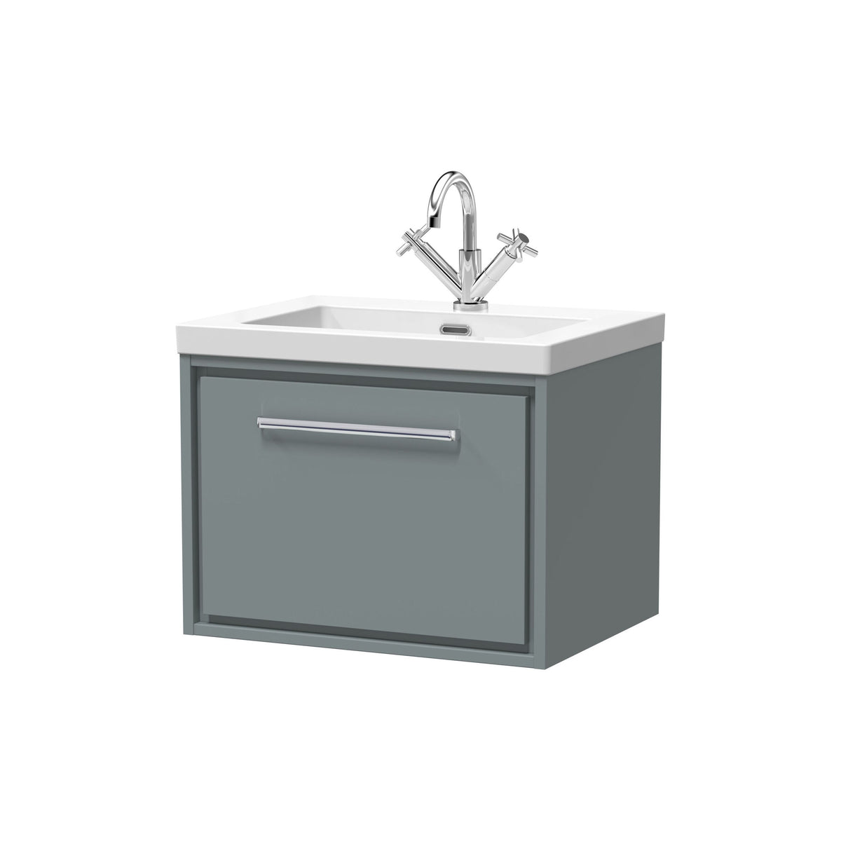 Hudson Reed Lille 600mm Woodgrain 1 Drawer Wall Hung Vanity Unit With 1 Tap Hole Fireclay Basin