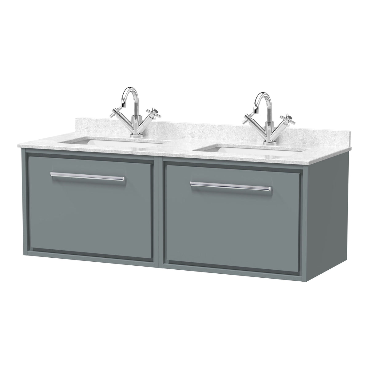 Hudson Reed Lille 1200mm Woodgrain 2 Drawer Wall Hung Vanity With Twin Marble Basin