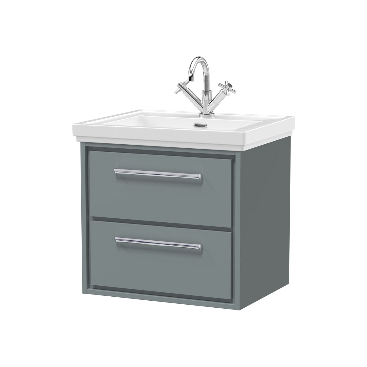 Hudson Reed Lille 600mm Woodgrain 2 Drawer Wall Hung Vanity Unit With 1 Tap Hole Fireclay Basin