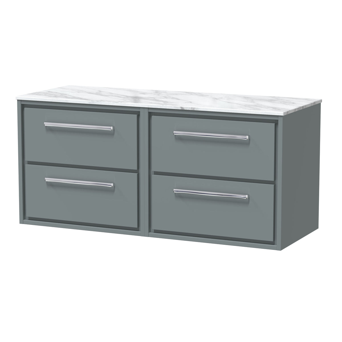 Hudson Reed Lille 1200mm 4 Drawer Wall Hung Vanity Unit With Carrara Marble Worktop