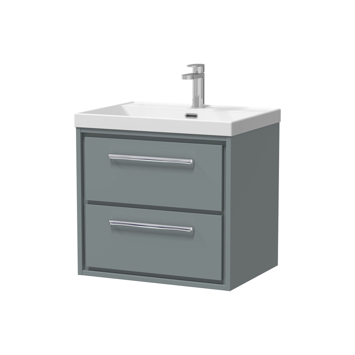 Hudson Reed Lille 600mm Woodgrain 2 Drawer Wall Hung Vanity Unit With 1 Tap Hole Basin