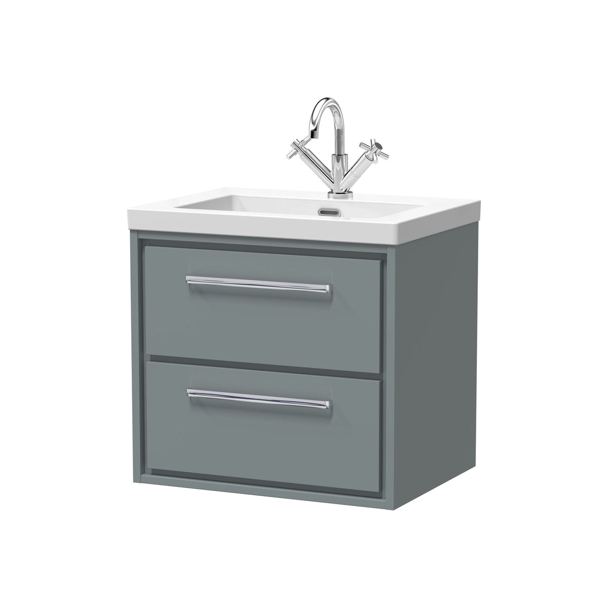 Hudson Reed Lille 600mm Woodgrain 2 Drawer Wall Hung Vanity Unit With 1 Tap Hole Fireclay Basin