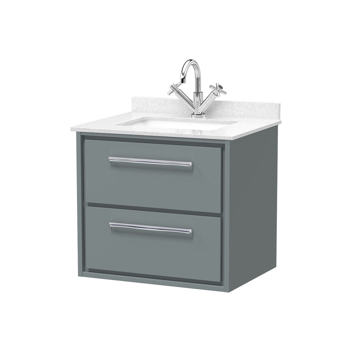 Hudson Reed Lille 600mm Woodgrain 2 Drawer Wall Hung Vanity Unit With Square Basin With Marble Worktop