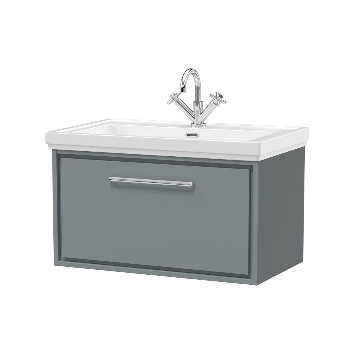 Hudson Reed Lille 800mm Woodgrain 1 Drawer Wall Hung Vanity Unit With 1 Tap Hole Fireclay Basin