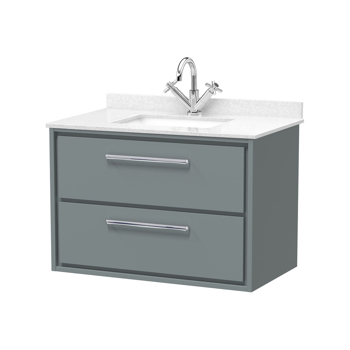 Hudson Reed Lille 800mm Woodgrain 2 Drawer Wall Hung Vanity Unit With Square Basin With Marble Worktop