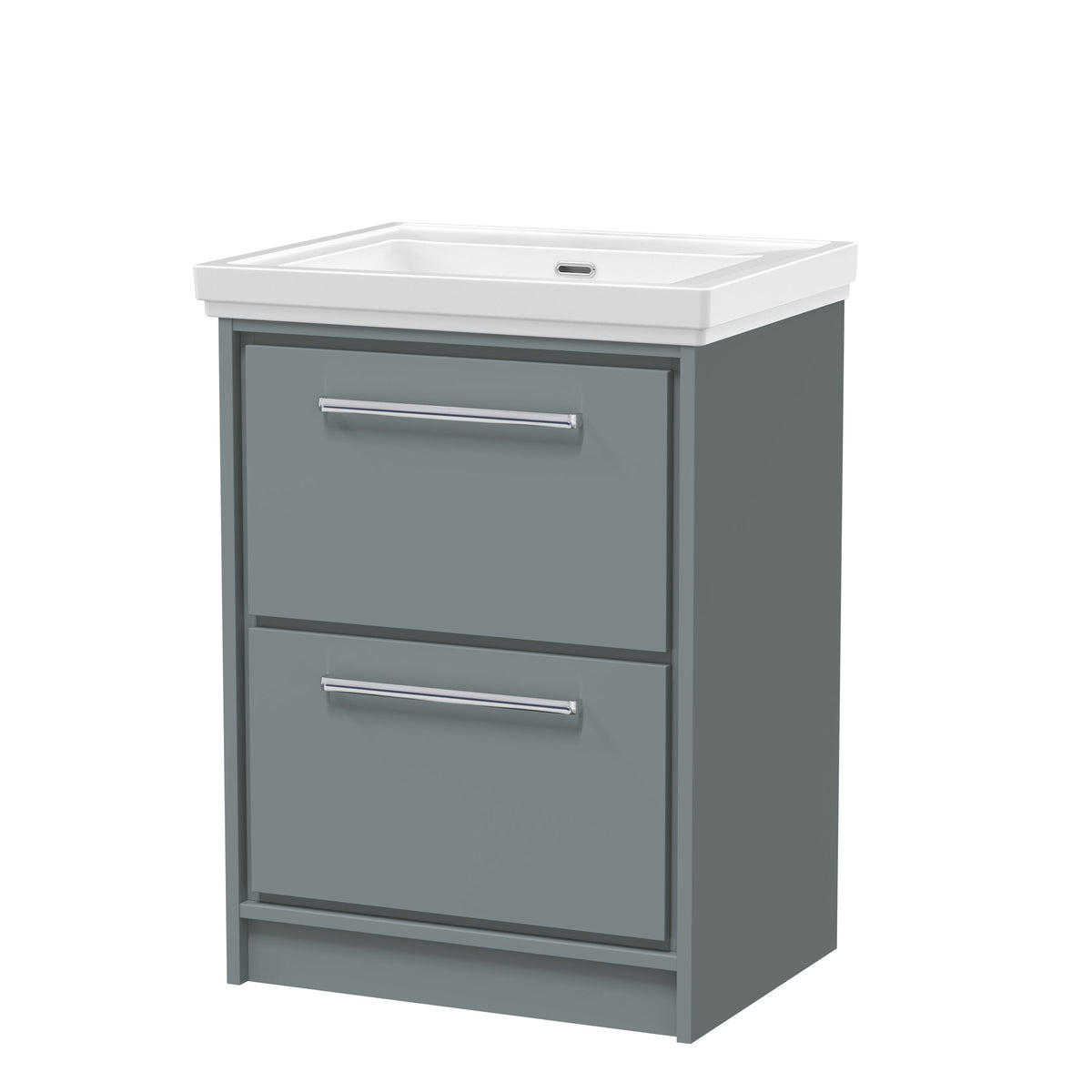 Hudson Reed Lille 600mm Woodgrain 2 Drawer Floor Standing Vanity Unit With Fireclay Basin