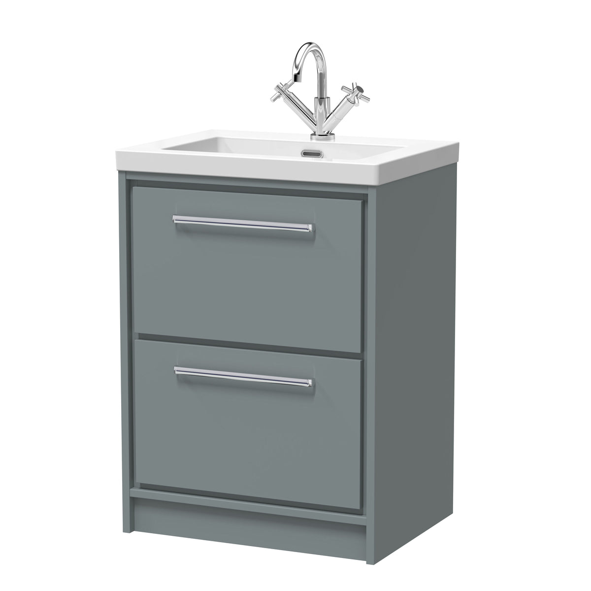 Hudson Reed Lille 600mm Woodgrain 2 Drawer Floor Standing Vanity Unit With 1 Tap Hole Fireclay Basin