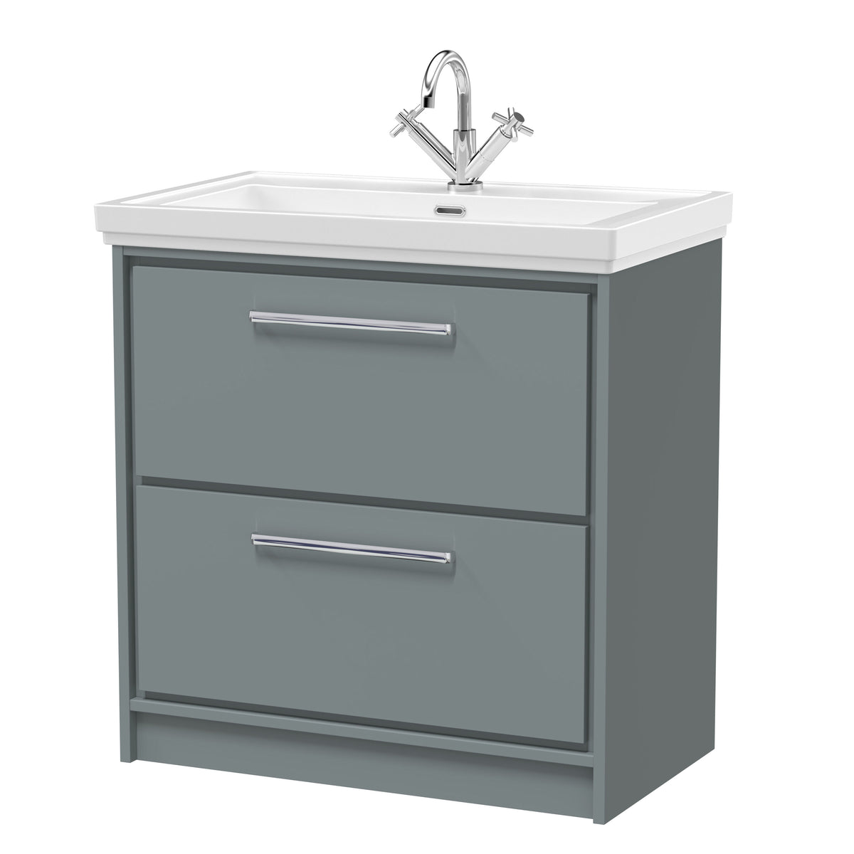 Hudson Reed Lille 800mm Woodgrain 2 Drawer Floor Standing Vanity Unit With 1 Tap Hole Fireclay Basin