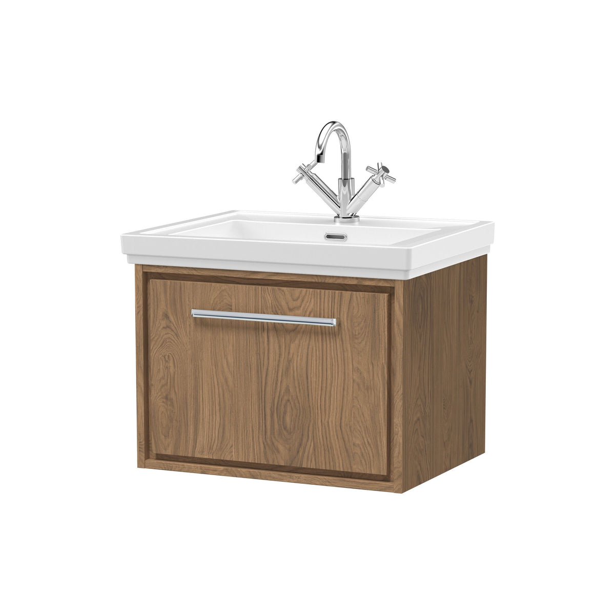 Hudson Reed Lille 600mm 1 Drawer Wall Hung Vanity Unit With 1 Tap Hole Fireclay Basin