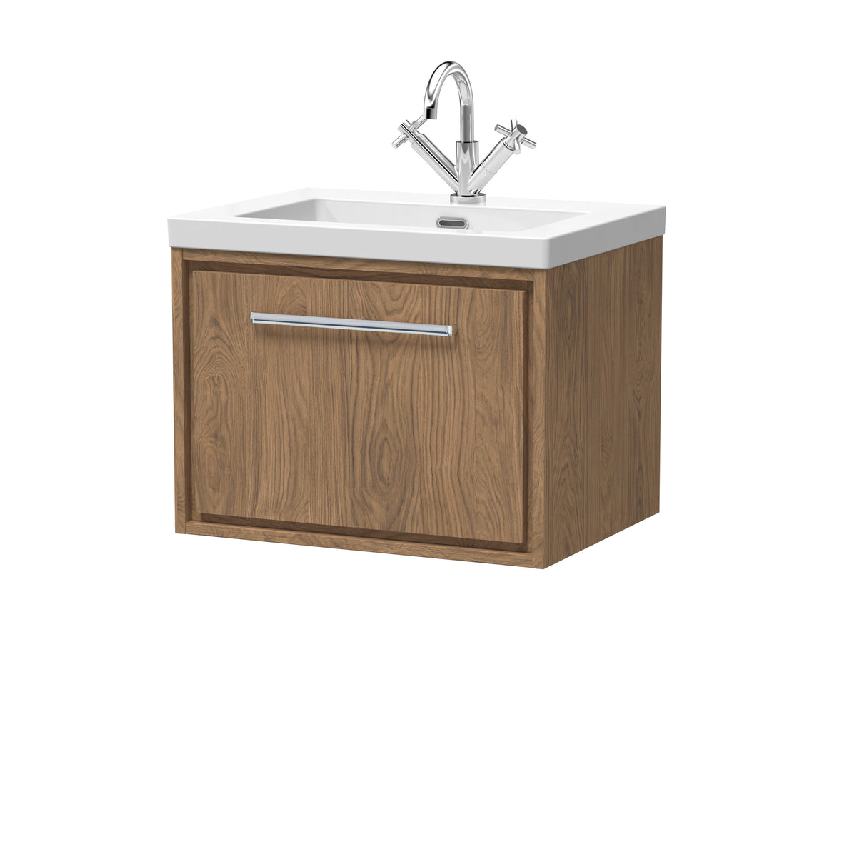 Hudson Reed Lille 600mm 1 Drawer Wall Hung Vanity Unit With 1 Tap Hole Fireclay Basin