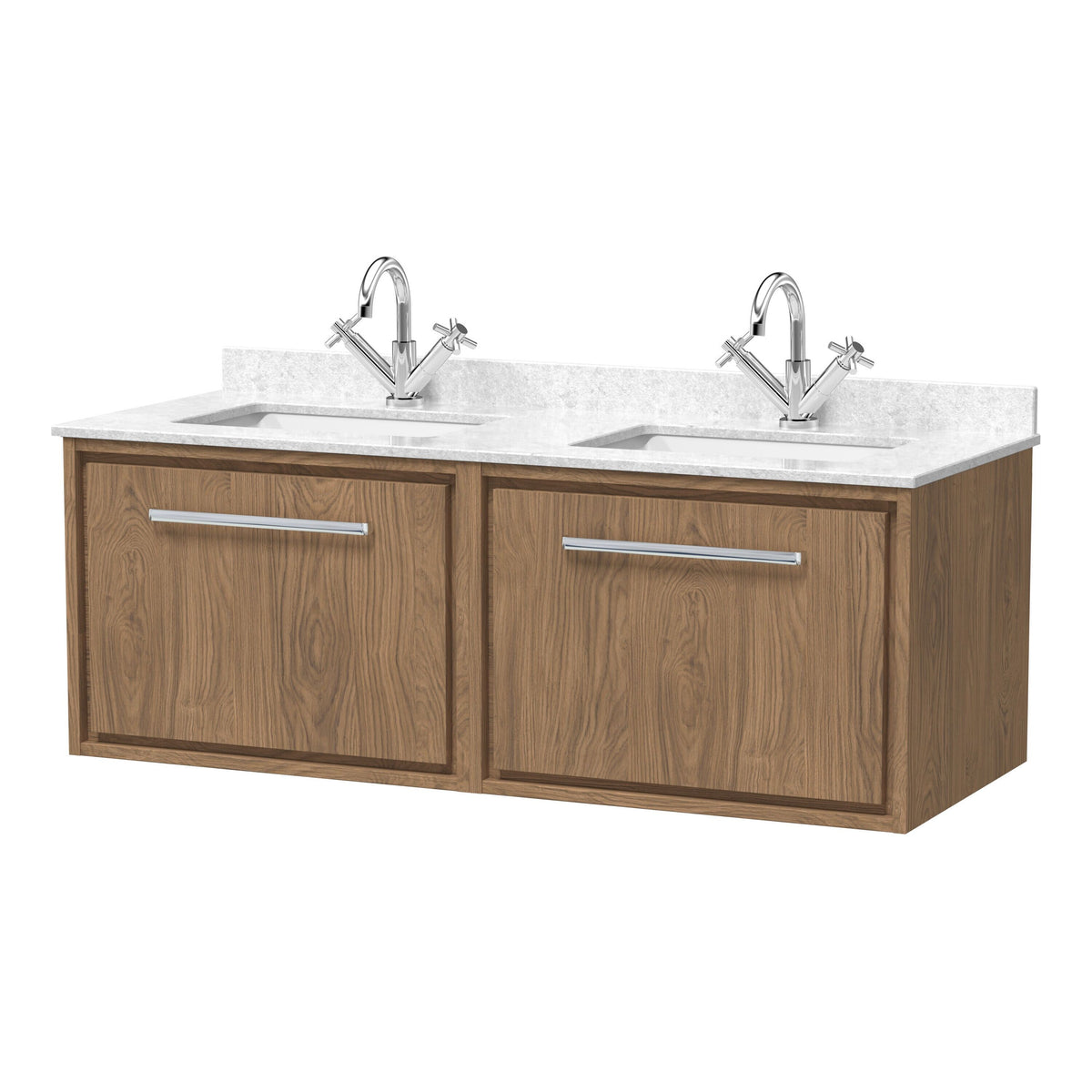 Hudson Reed Lille 1200mm 2 Drawer Wall Hung Vanity With Twin Marble Basin
