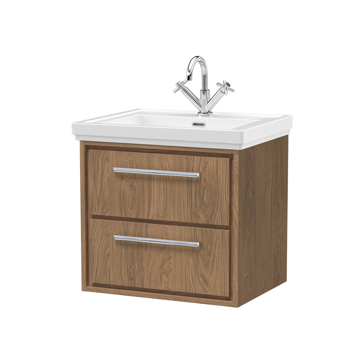 Hudson Reed Lille 600mm 2 Drawer Wall Hung Vanity Unit With 1 Tap Hole Fireclay Basin