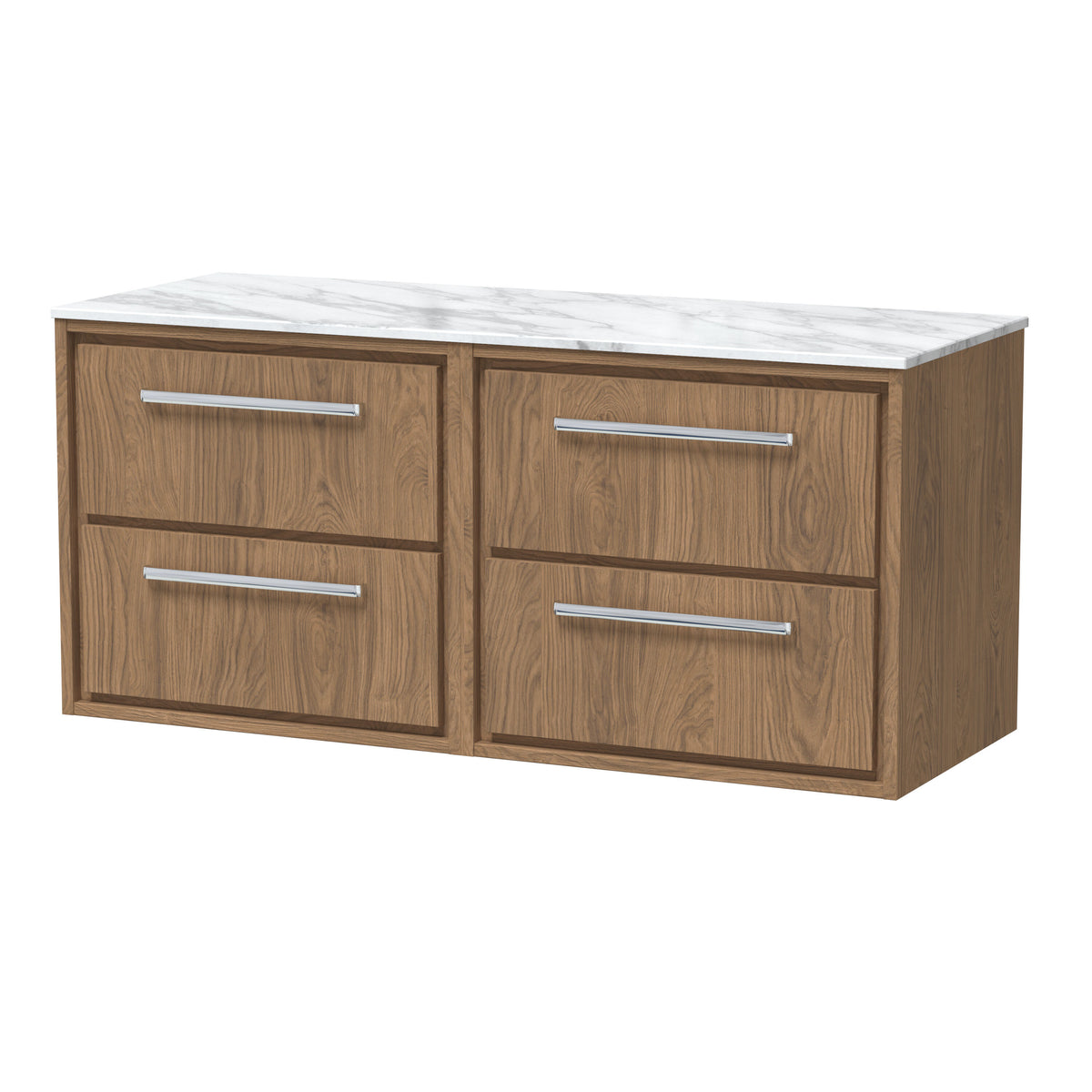 Hudson Reed Lille 1200mm 4 Drawer Wall Hung Vanity Unit With Carrara Marble Worktop Marble Worktop