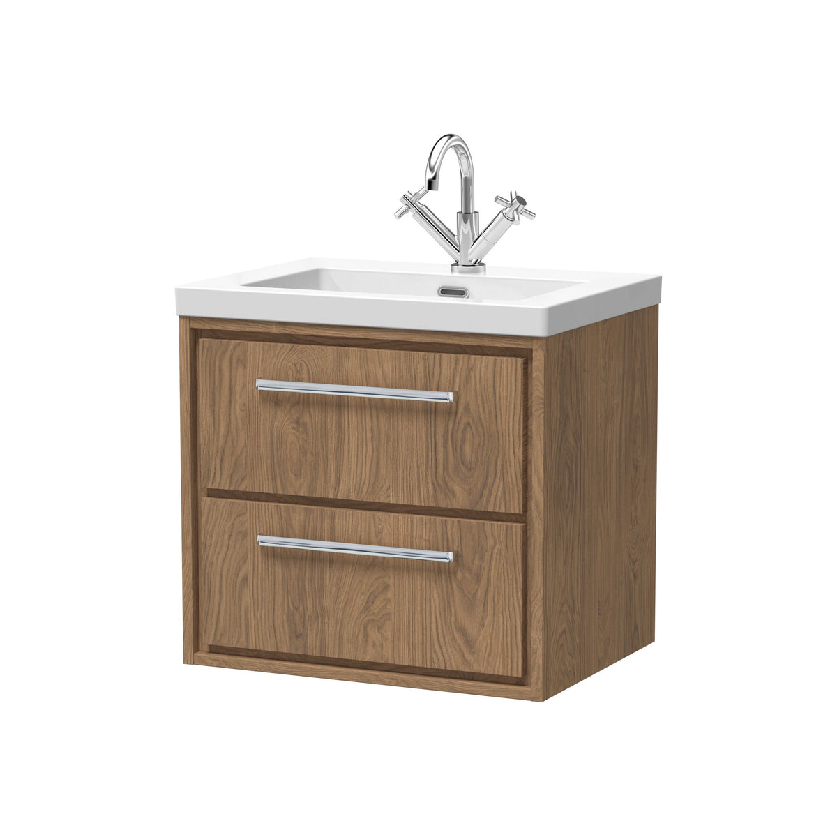 Hudson Reed Lille 600mm 2 Drawer Wall Hung Vanity Unit With 1 Tap Hole Fireclay Basin