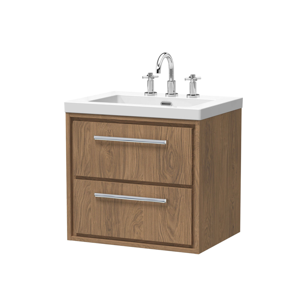 Hudson Reed Lille 600mm 2 Drawer Wall Hung Vanity Unit With 3 Tap Holes Fireclay Basin
