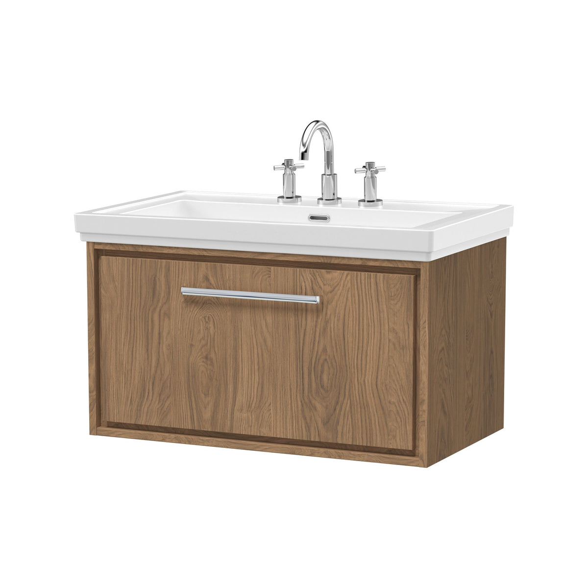 Hudson Reed Lille 800mm 1 Drawer Wall Hung Vanity Unit With 3 Tap Holes Fireclay Basin