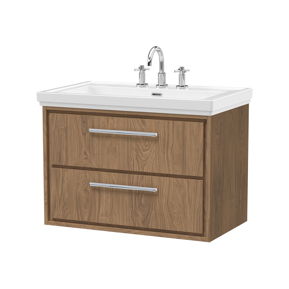 Hudson Reed Lille 800mm 2 Drawer Wall Hung Vanity Unit With 3 Tap Holes Fireclay Basin