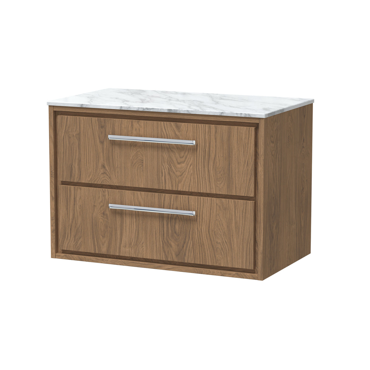 Hudson Reed Lille 800mm 2 Drawer Wall Hung Vanity Unit With Carrara Marble Worktop Marble Worktop