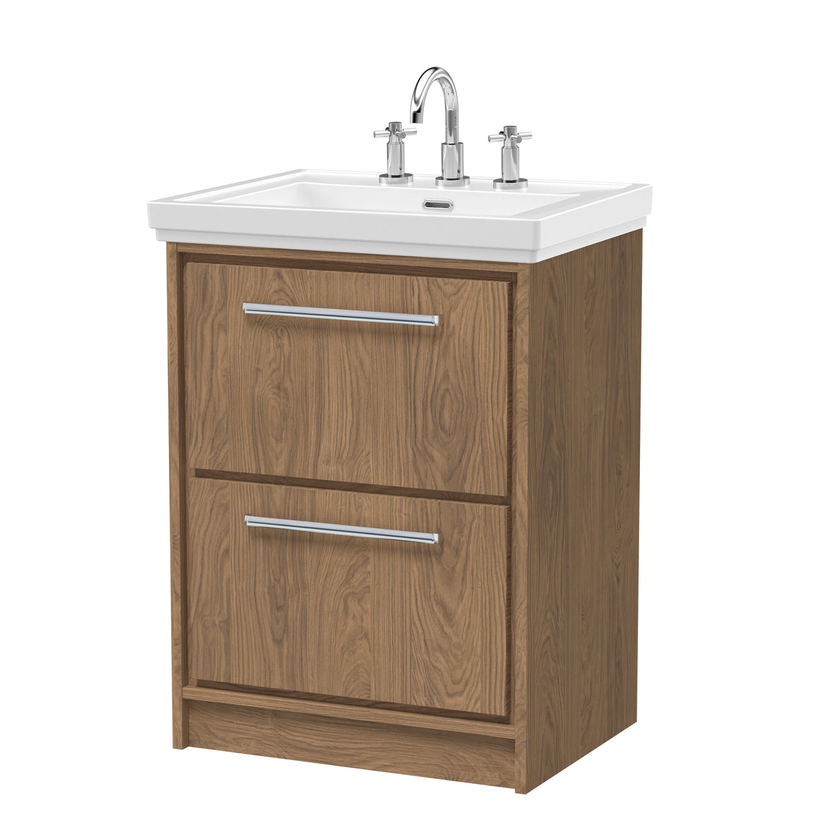 Hudson Reed Lille 600mm 2 Drawer Floor Standing Vanity Unit With 3 Tap Holes Fireclay Basin