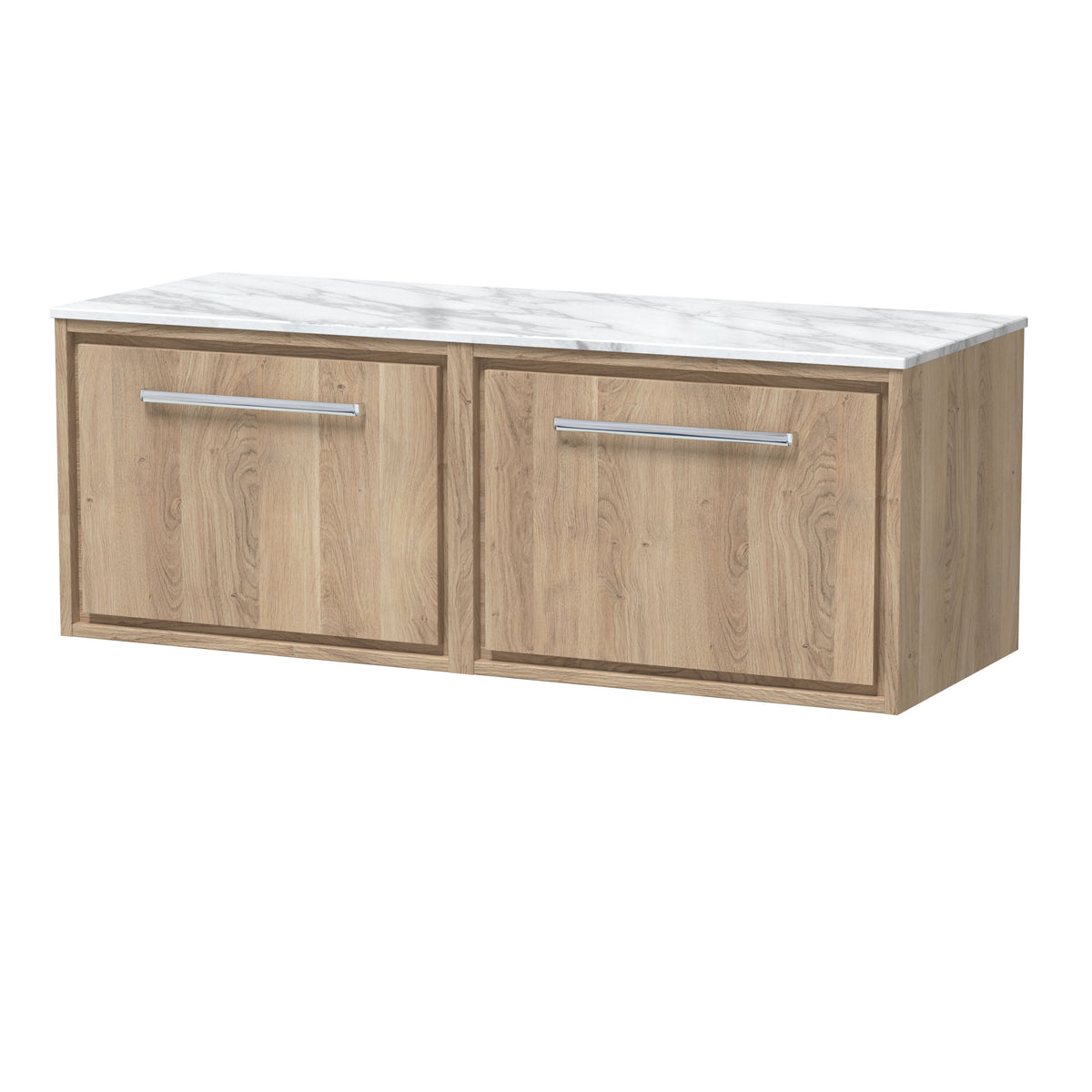 Hudson Reed Lille 1200mm 2 Drawer Wall Hung Vanity Unit With Carrara Marble Worktop