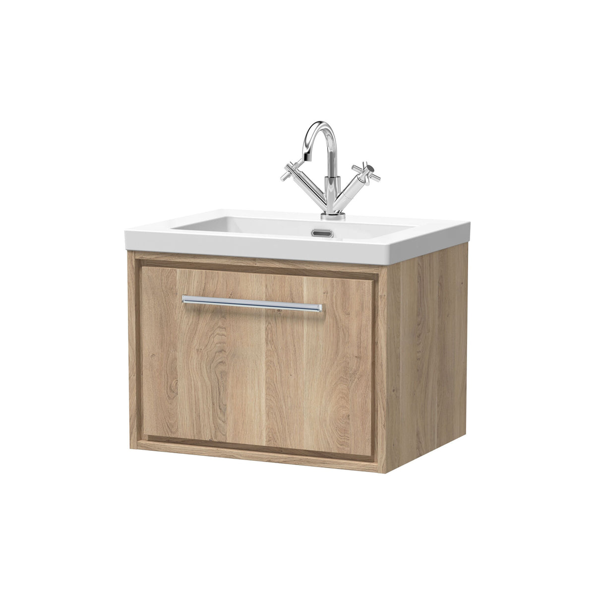 Hudson Reed Lille 600mm 1 Drawer Wall Hung Vanity Unit With 1 Tap Hole Fireclay Basin