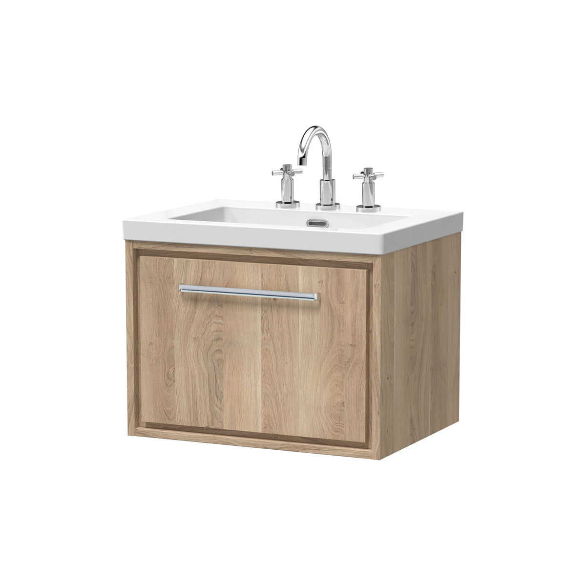 Hudson Reed Lille 600mm 1 Drawer Wall Hung Vanity Unit With 3 Tap Holes Fireclay Basin