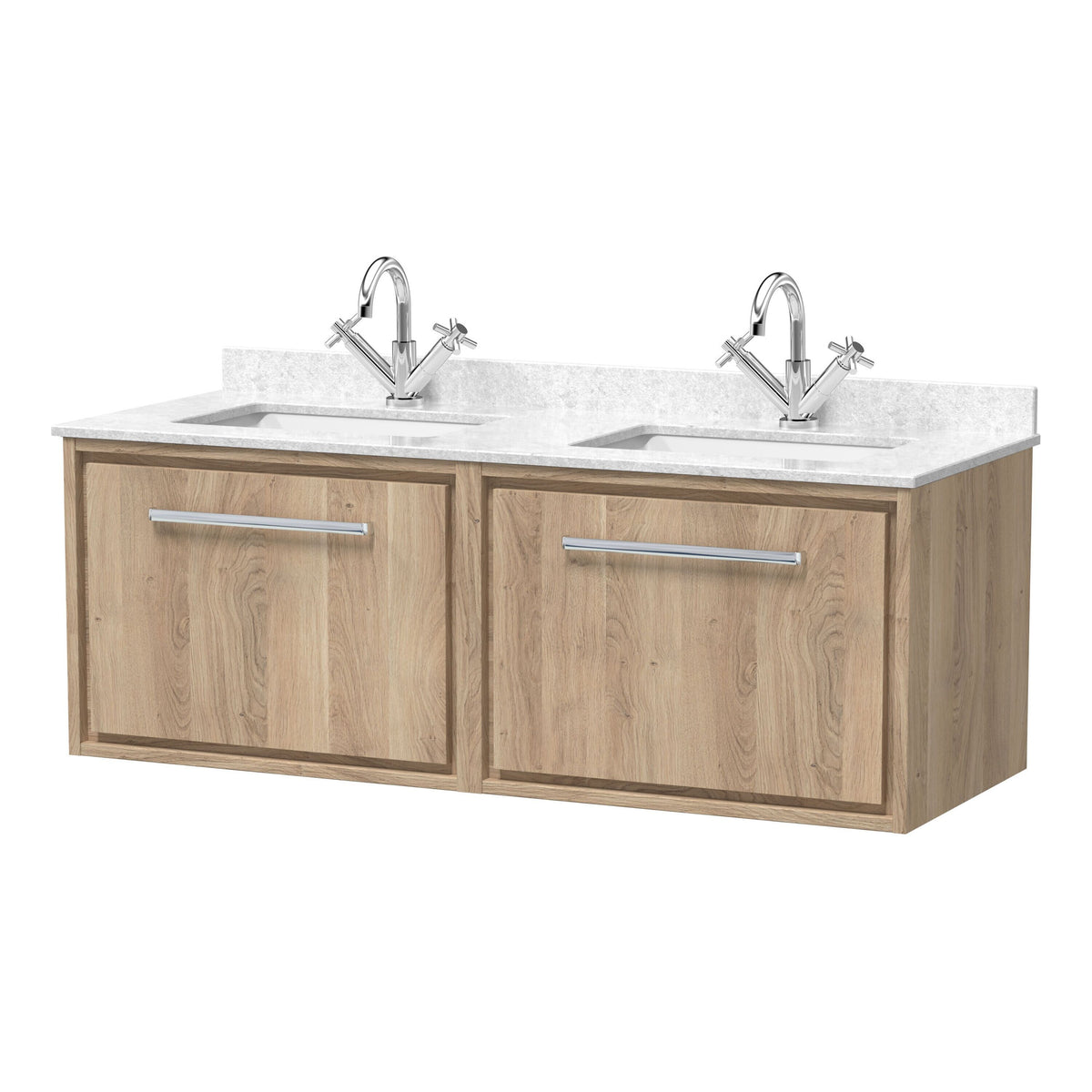 Hudson Reed Lille 1200mm 2 Drawer Wall Hung Vanity With Twin Marble Basin