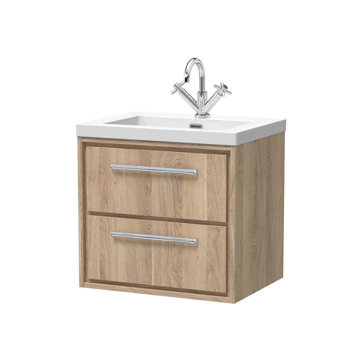 Hudson Reed Lille 600mm 2 Drawer Wall Hung Vanity Unit With 1 Tap Hole Fireclay Basin