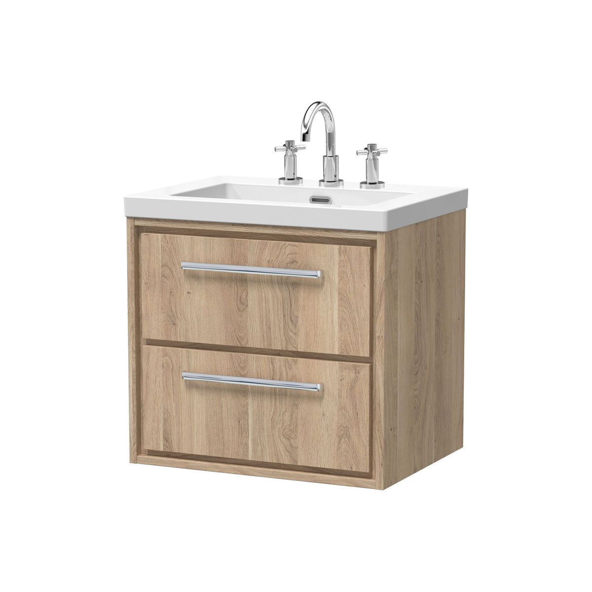 Hudson Reed Lille 600mm 2 Drawer Wall Hung Vanity Unit With 3 Tap Holes Fireclay Basin