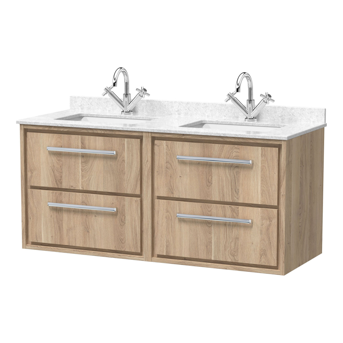 Hudson Reed Lille 1200mm 4 Drawer Wall Hung Vanity With Twin Marble Basin