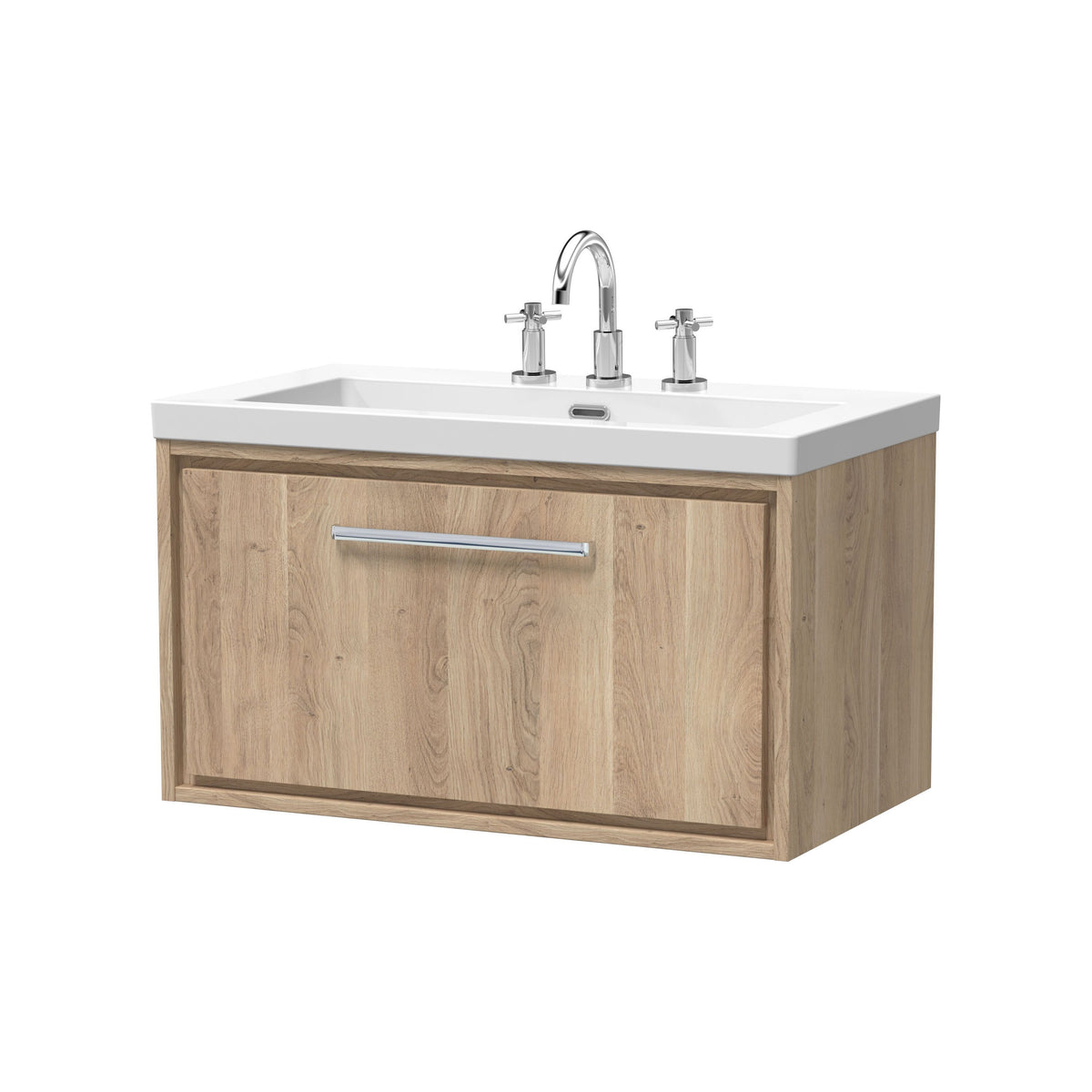 Hudson Reed Lille 800mm 1 Drawer Wall Hung Vanity Unit With 3 Tap Holes Fireclay Basin