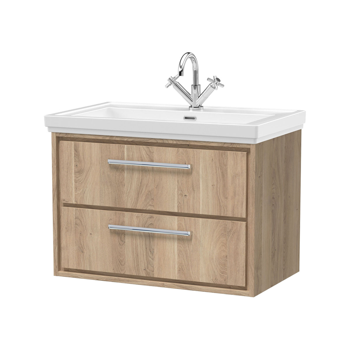 Hudson Reed Lille 800mm 2 Drawer Wall Hung Vanity Unit With 1 Tap Hole Fireclay Basin