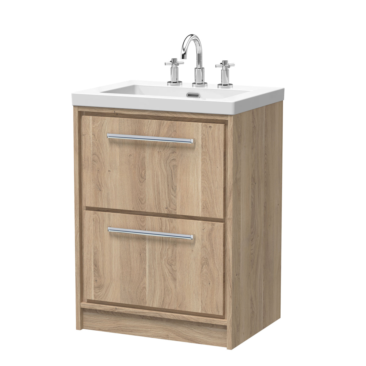 Hudson Reed Lille 600mm 2 Drawer Floor Standing Vanity Unit With 3 Tap Holes Fireclay Basin